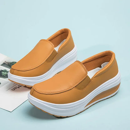 EOFK Women Moccasions Walking Shoes For Work Soft Wedges Platform Loafers Female Black Swing Slip On Casual Non Slip Female Shoe