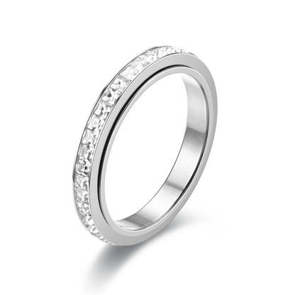 Fidget Anxiety Anti-stress Ring Women's 4mm Gold Silver Color Stainless Steel Crystal Rotatable Spinner Rings for Woman Jewelry
