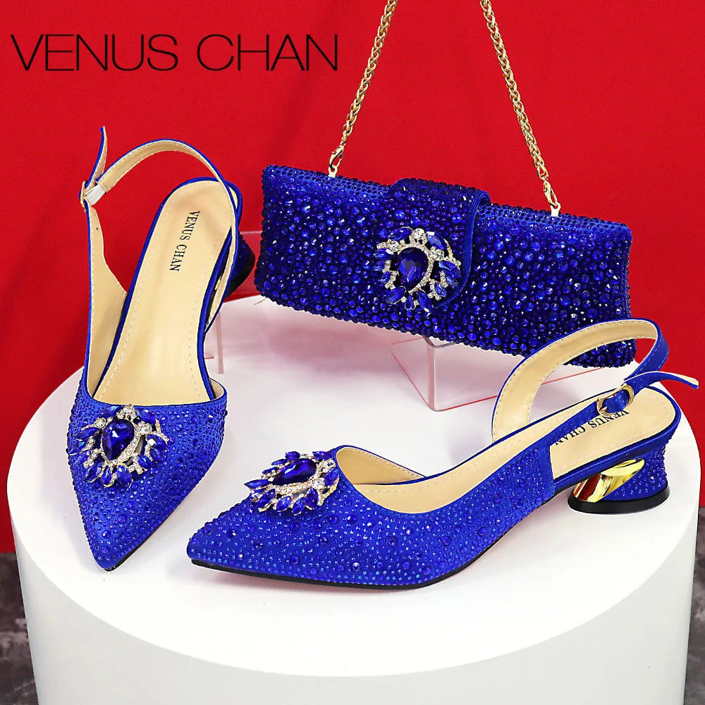 Sandals Woman Summer 2024 Hot Selling Design Pointed Toe Thin Heels Mature Ladies Shoes Matching Bag Set in Red Color