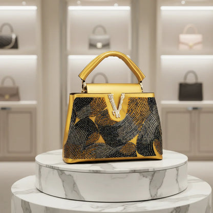 2026 Fashion Ladies Luxury Women's Bag High Quality Unique Bead-embellished Female Bag Cover Bucket Shape Designer Handbag 28 cm