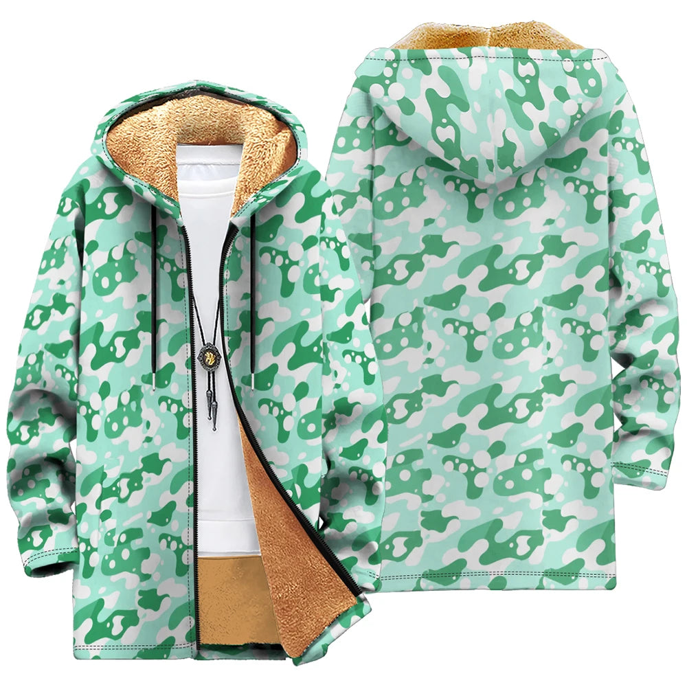 Winter Cozy Camouflage Fleece-Lined Hooded Jackets Warm Tactics Style Coats Faux Fur Outdoor Camping Casual Streetwear Fashion