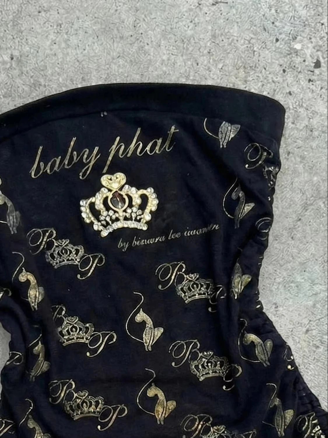 Crown Print Drawstring Waist Cinching Women's Tank Top American Y2K Millennium Hot Girl Style Black Bottom Gilded Strapless Vest