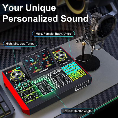 Tenlamp Podcast Equipment Bundle for 4 People, G10-BM800 Live Sound Card Audio Mixer Kit with Voice Changer, Bluetooth DJ Sound Board for PC Smartphone Laptop, Studio Recording Streaming Gaming Karaoke YouTube Vlog