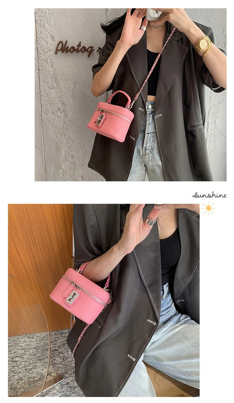 Women Square Handbags 2024 Summer Fashion Chains Crossbody Bags Texture PU Shoulder Bag Elegant Chic Mini Mobile Phone Bags