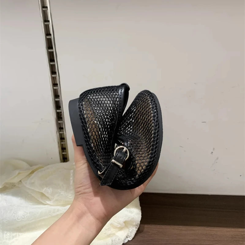 Mesh Ballet Flats Fishnet Luxury Brands Hollow Sandals Women Flats Shallow New Beach Retro Female Comfortable Shoes Breathable