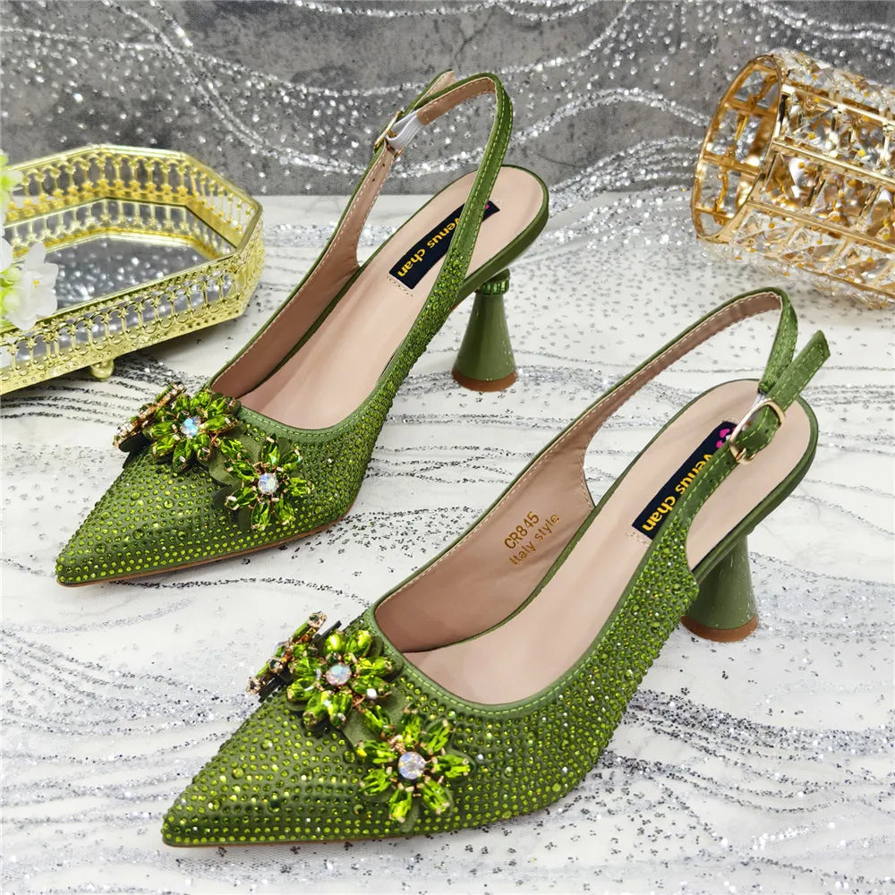 New Fashion Pointed Toe Shoes Heels Elegant Italian Woman Wedding for Party Shoes Women Party Pumps Decorated with Rhinestone