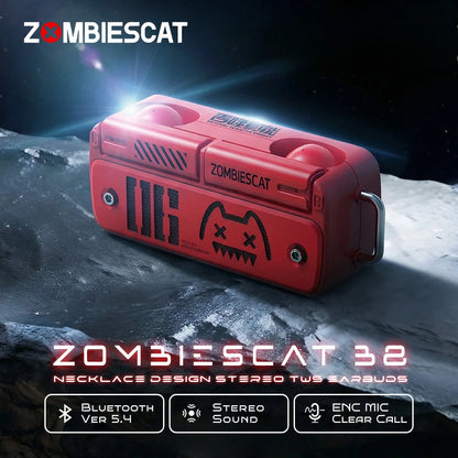 Zombies Cat B8 TWS Wireless Earbuds Necklace Design Bluetooth 5.4 Headphone ENC Call Noise Reduction Wireless Earphones with Mic