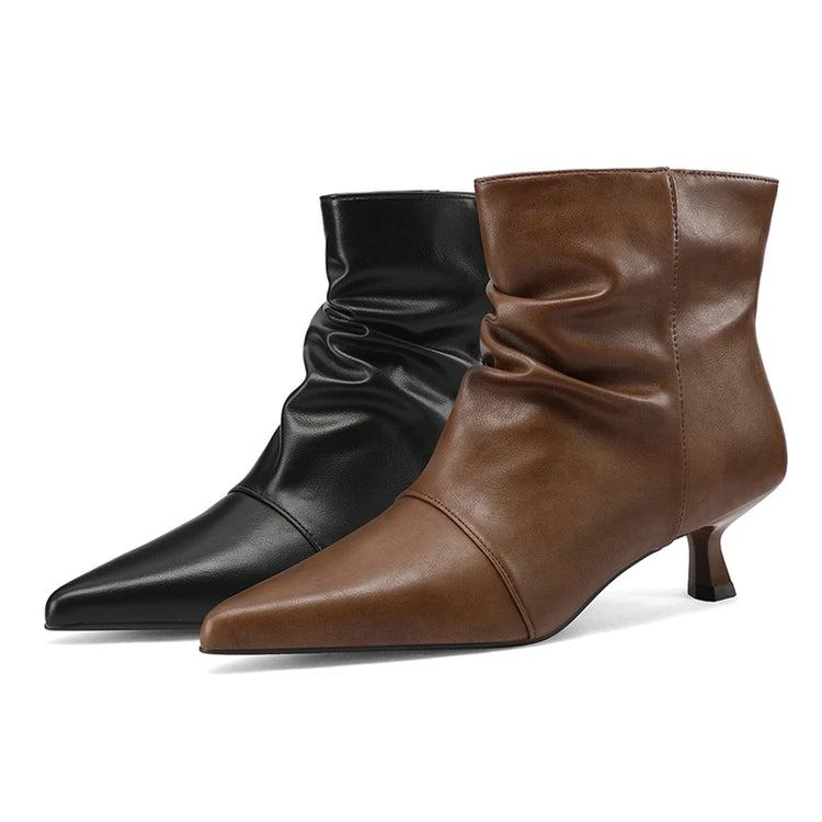 AIYUQI 2026 New Women Pointed Toe Ruched Ankle Booties Slim Kitten Heel Short Boots Elegant Dress Boots for Fall Winter