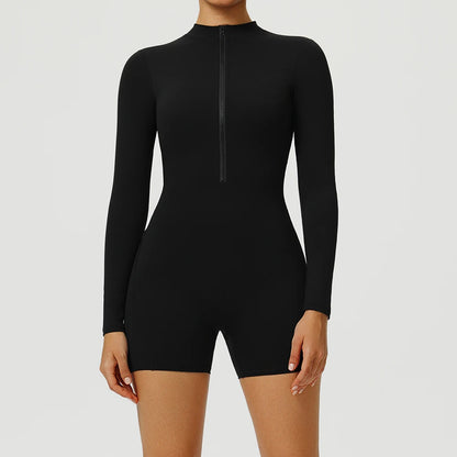 Women V-Back Sports Overalls Zipper Workout Jumpsuit Gym Fitness Suits Sports Bodysuits Female Running Tracksuit Sportswear