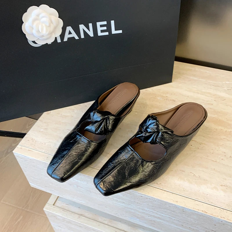 Women Heeled Sandals Slingback Mules Leather Shoes Summer Slippers 2026 Luxury Mary Jane Shoes Comfort Flip Flops Mujer Slides