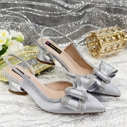 Venus Chan Italy Design 2025 New INS Shoes and Bag to Match Wine Colour Pointed-Toe Rhinestone Bow Party Women's High Heels