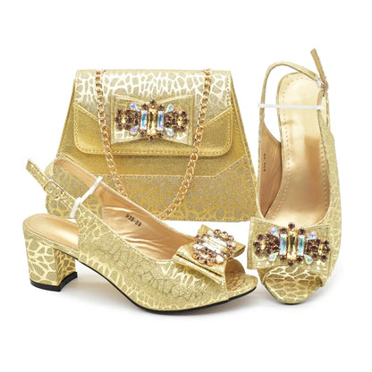 Nigerian Shoes and Bags To Match Shoe and Bag Set for Party in Women Italian Wedding Rhinestones Elegant Peep Toe Sandals