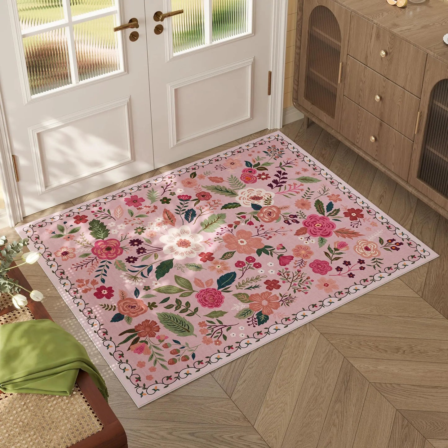 VIKAMA Door Mat Indoor Entrance Machine Washable Boho Floral Small Area Rug Non-Slip Low Pile Throw Rugs for Home Entryway Decor