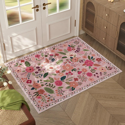 VIKAMA Door Mat Indoor Entrance Machine Washable Boho Floral Small Area Rug Non-Slip Low Pile Throw Rugs for Home Entryway Decor