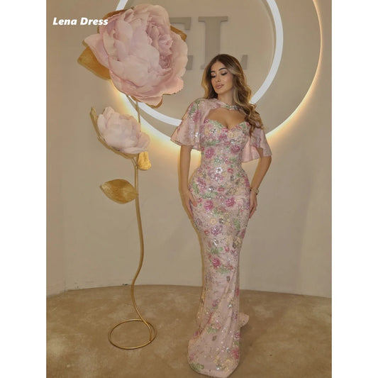 Lena Flowers Evening Dresses Woman Elegant Party Dresses for Special Occasions Customized Shiny Fish Tail Shawl Engagement Dress