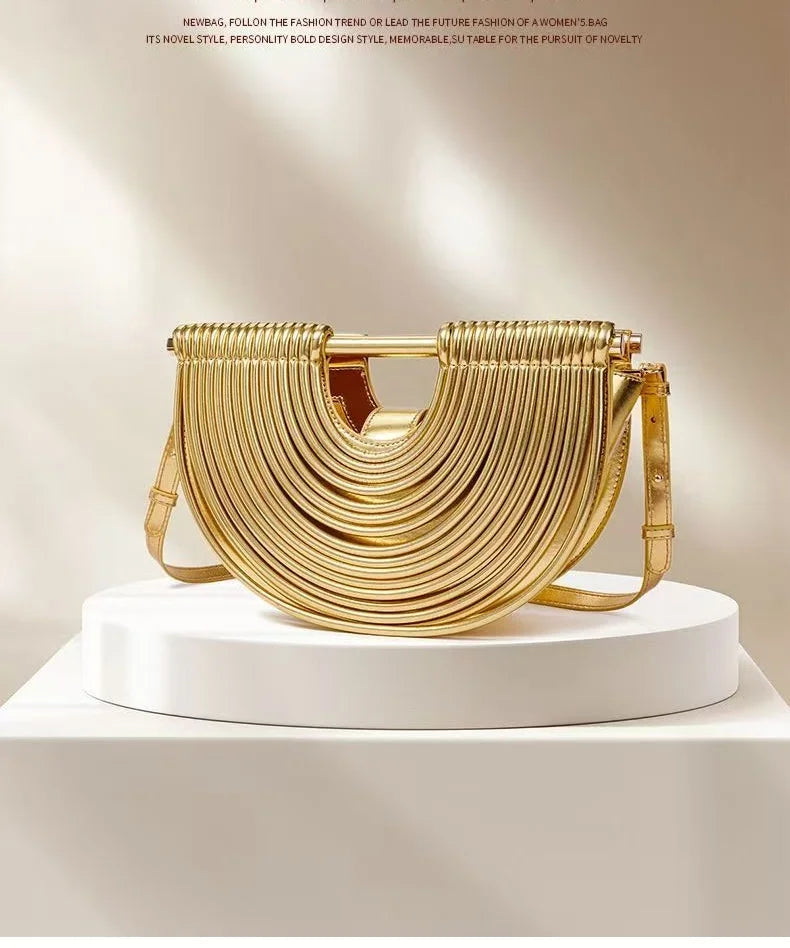 Handbags for Women 2026 New Gold Luxury Designer Brand Moon Handwoven Noodle Bags Leather Pulled Hobo Silver Evening Clutch Chic