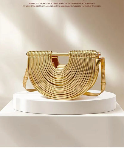Handbags for Women 2026 New Gold Luxury Designer Brand Moon Handwoven Noodle Bags Leather Pulled Hobo Silver Evening Clutch Chic