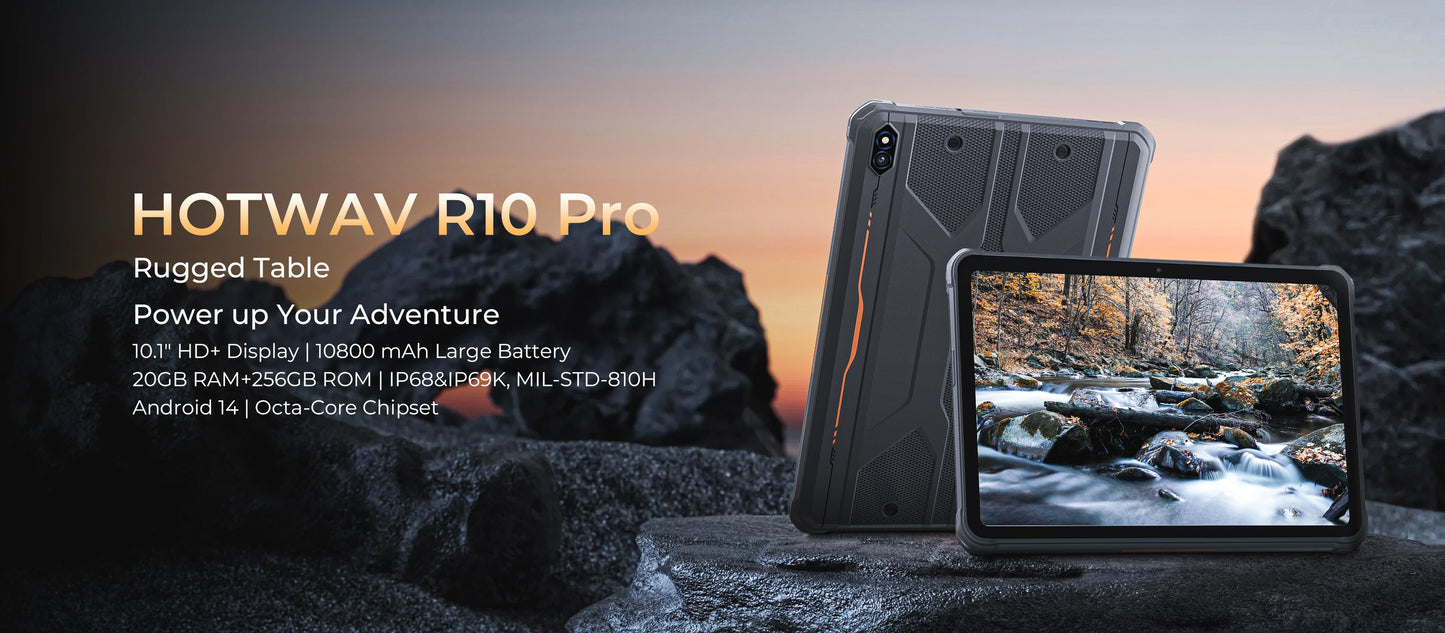 HOTWAV R10 Pro Rugged Tablet 10800mAh Massive Battery 10.1'' HD+ Display Octa-core Pad Android 14 8GB/16GB Expansion RAM 256GB ROM 13MP + 5MP Camera 4G Global Tablet PC