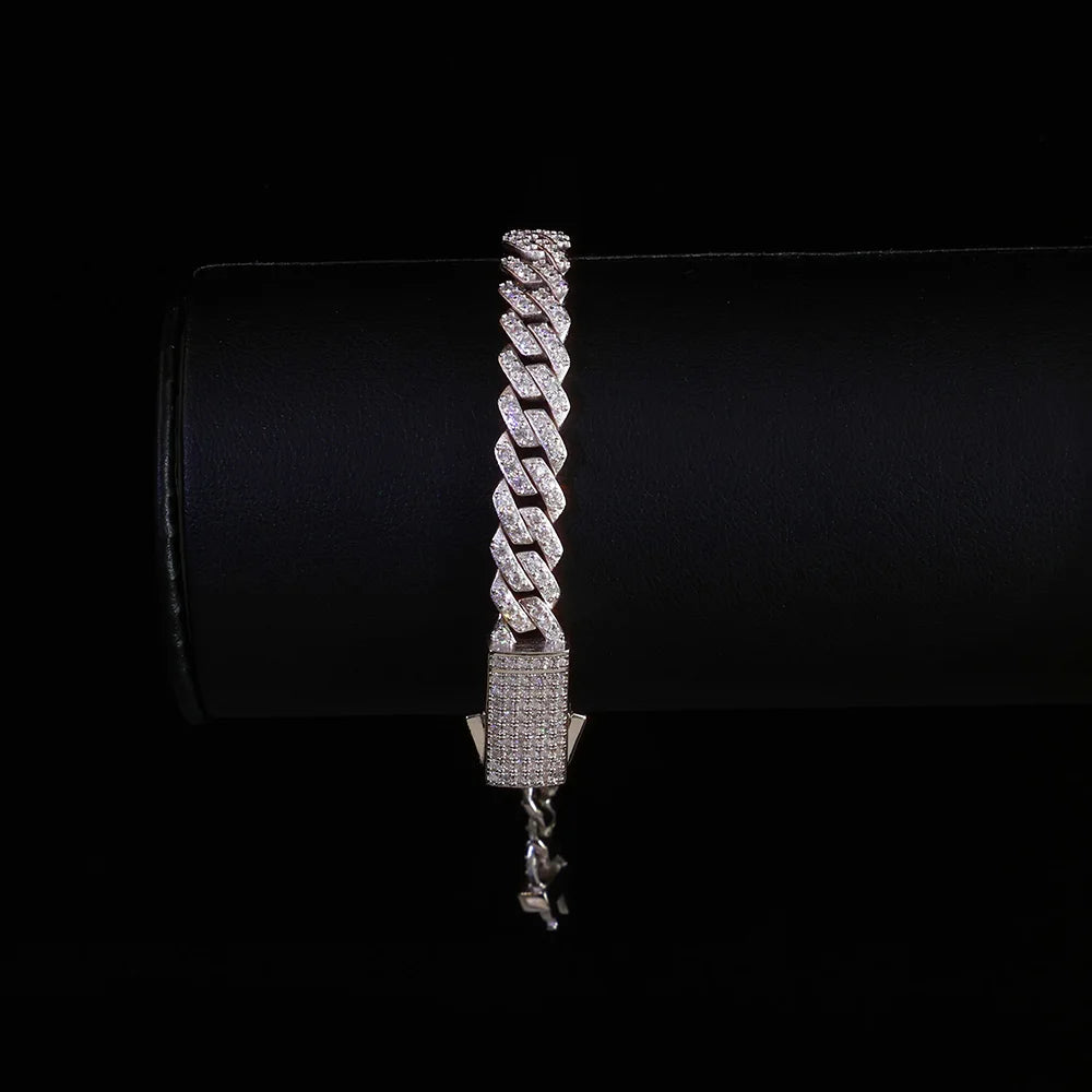 925 Silver 8mm Prong Moissanite Cuban Link Chain Iced Out 1Row Pass Diamond Tester VVS Sterling Silver Necklace Bracelet
