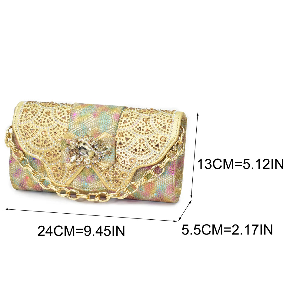 Elegant Peep Toe Low Heels Rhinestone Handbag Set for Women Bag and Shoe Woman Set Luxury Wedding Party Footwear and Accessory