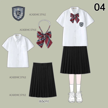 Men Women JK Uniform British Style School Uniforms Preppy Style Pleated Skirt With Bow Tie Tops Pants Chorus Poetry Cosplay