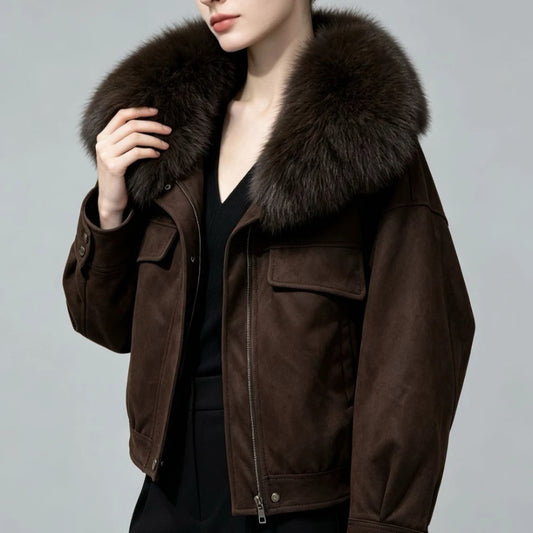 Women's Winter Genuine Fur Coat Cold Weather with Big Collar Mink Coat Thermal Outerwear for Casual City Fashion Wear Windproof