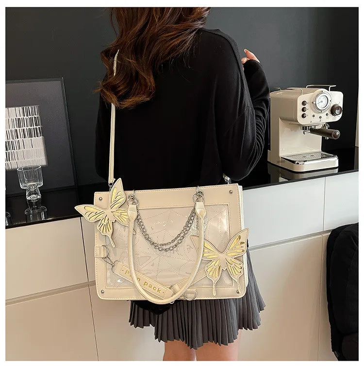 Sweet Y2k Lolita Butterfly Chain Shoulder Bags Trendy Gothic Harajuku Ita Bag Japanese Chic Women Transparent Handbags Crossbody