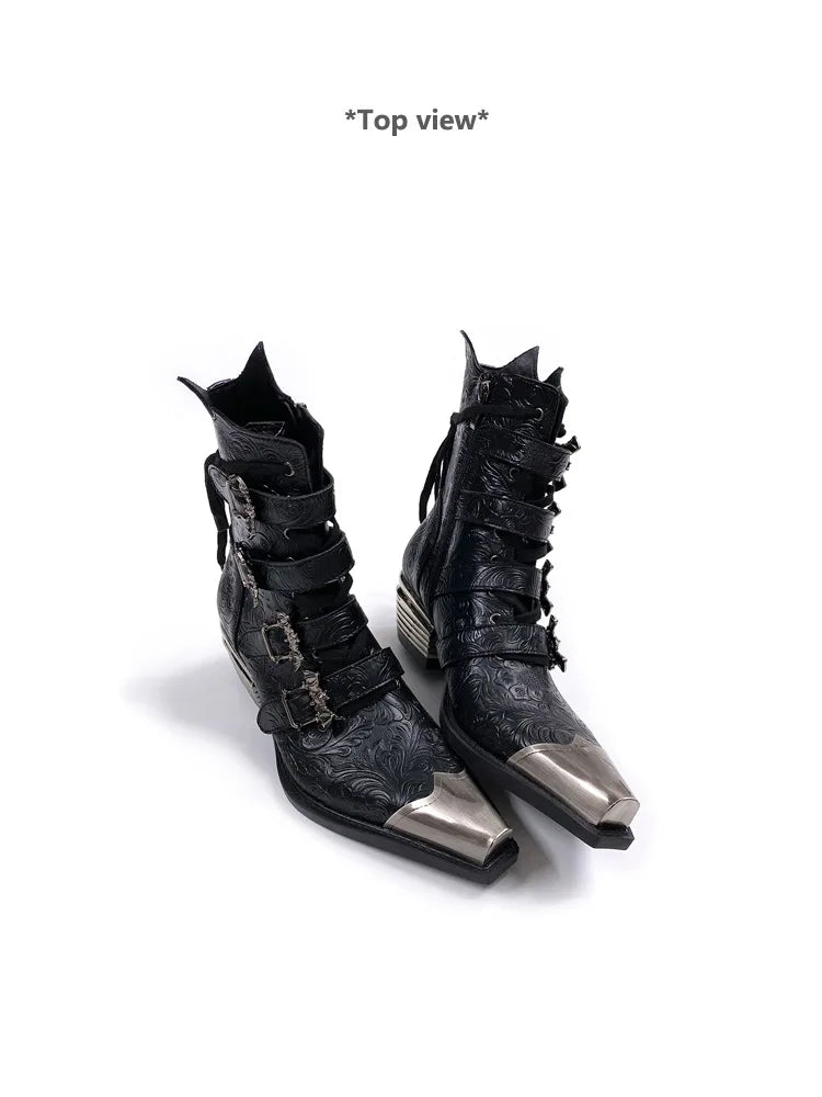 Retro Metal Head Western Cowboy Short Boots Spring 2026 New Pointed Chelsea Height-Increasing Men's Women's Footwear
