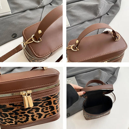 Fashion Round Bucket Bags For Women's Daily Used, Leopard Pattern Crossbody Shoulder Bag For Commuting, Casual Ladies Handbags