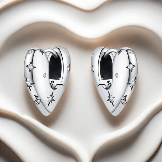 925 Sterling Silver Star Moon Heart Shape Earrings Jewelry Versatile Hoop Earrings For Women Jewelry Fine Birthday Party Gifts
