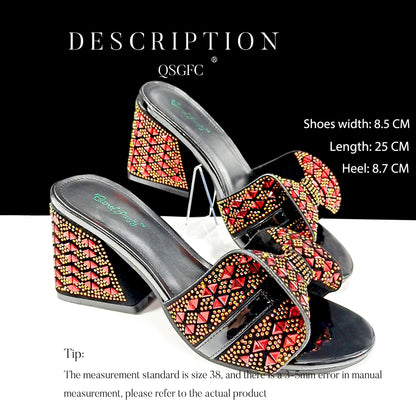 QSGFC Italian Style Women Banquet Shoes And Bag With Rhinestone Decoration Three-Dimensional Small Bag Match Women High Heel