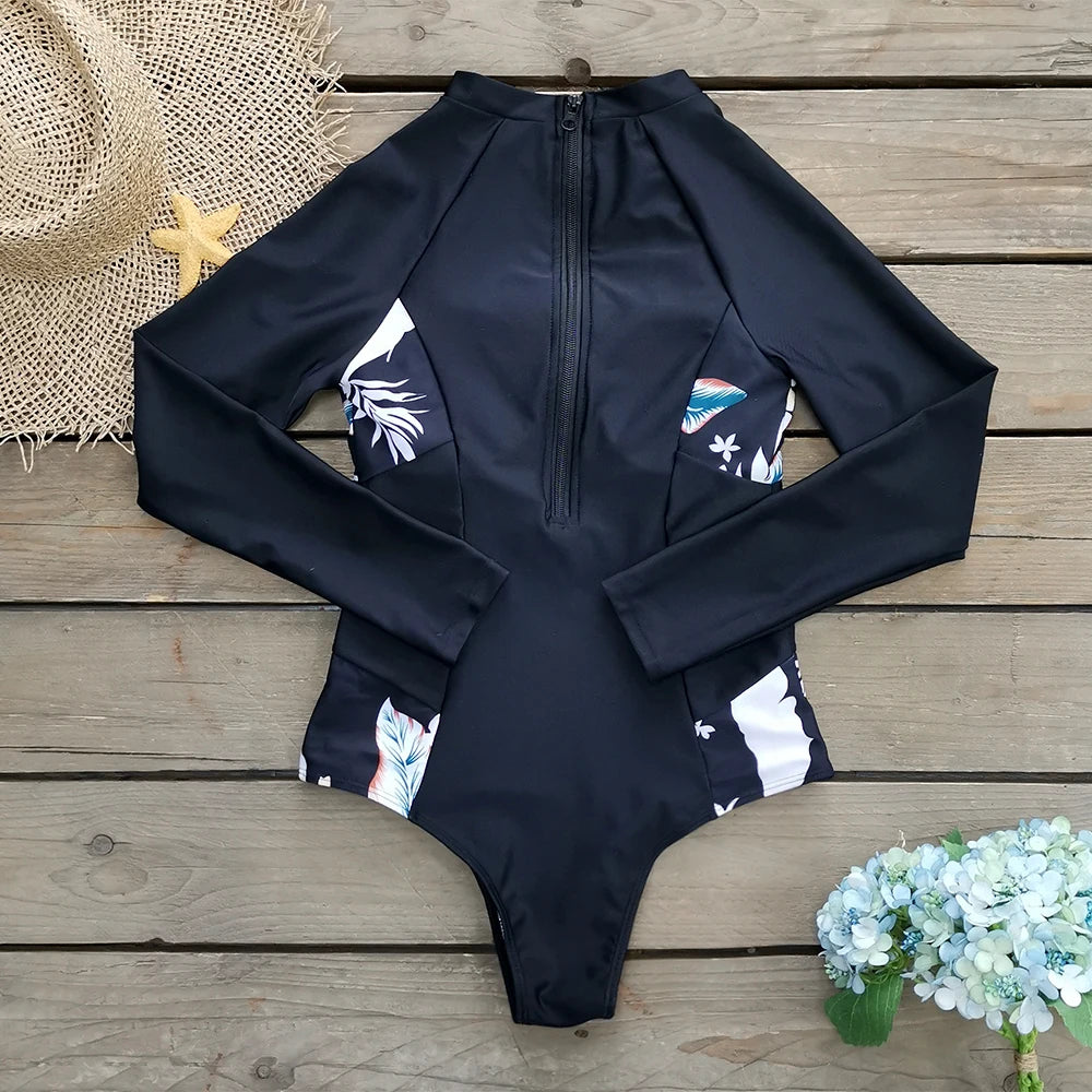 2026 Surfing Sport Swimsuit Long Sleeves Women One Piece Swimsuit  Swimwear Solid Monokini Bathing Suit Tropical Bodysuit Female