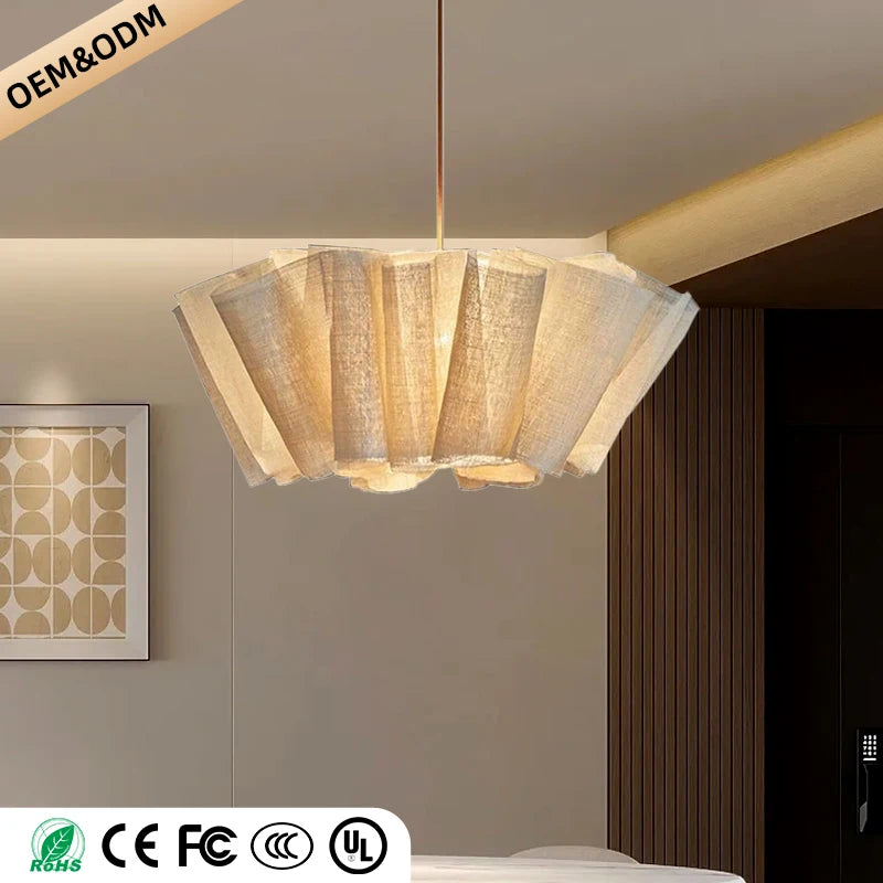 Wabi Sabi Chandelier Handmade Fabric LED Pendant Lights Vintage Living Room Study Clothes Shop Restaurant Designer Hanging Light