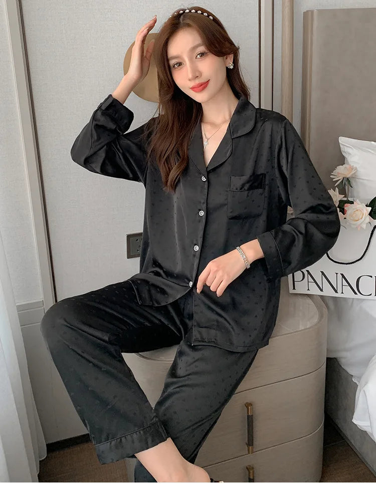 Women's New Arrival Silk-Feel Ice-Silk Lightweight Long-Sleeve Pajama Set Two-Piece Comfortable Homewear Suit