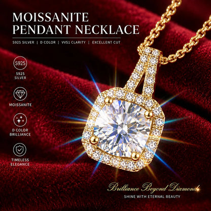 1.0ct VVS1 D Color Moissanite Necklace 18K Gold Plated S925 Sterling Silver Fine Jewelry Certificate Included for Women