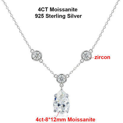 BXINY 4CT Pear Cut Moissanite Necklace Pure S925 Silver Waterdrop Diamond Pendant Bubble Chain For Women Engagement Fine Jewelry