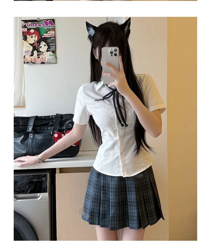 Japanese Academy Style Milk White Basic Versatile JK School Uniform Shirt, Women Summer Student Top for Campus Daily Casual Wear