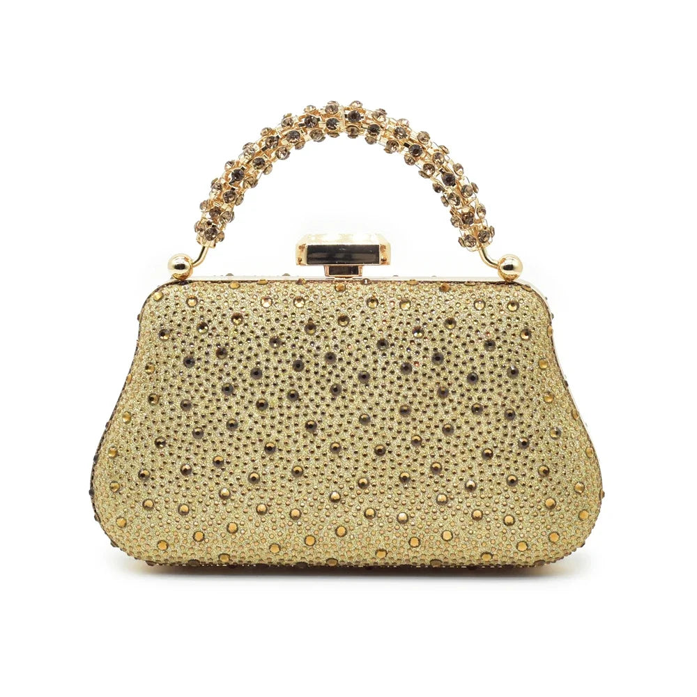 Original Italian Shoes and Bag Set for Women Full Rhinestone Chic and Elegant Woman Shoes and Bag for Party Wedding Pumps
