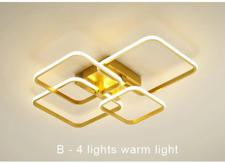 Modern Square LED Ceiling Chandelier with Remote Control Dimmable Light Fixture for Living Room Bedroom Dining Home Decor Lamp