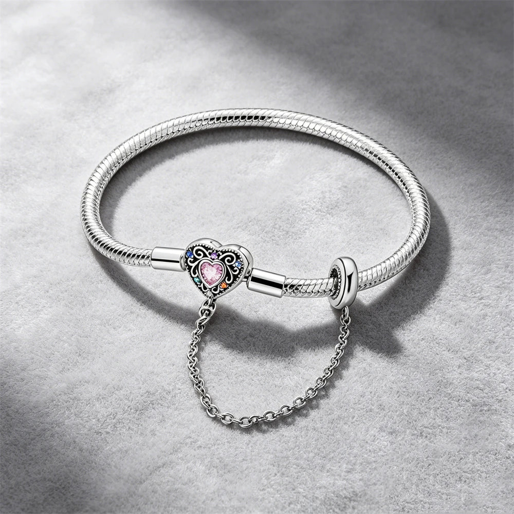 2026 Hot Selling 925 Silver Heart Shaped Buckle Snake Chain Sparkling Zircon Original Bracelet Women Fashionable Luxury Jewelry