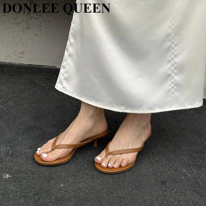 2026 New Summer Thin Heels Slippers Sandals Narrow Band Slides Ladies Shoes Fashion Women Pumps Flip Flops Luxury Slippers Shoes