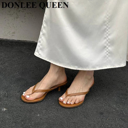 2026 New Summer Thin Heels Slippers Sandals Narrow Band Slides Ladies Shoes Fashion Women Pumps Flip Flops Luxury Slippers Shoes