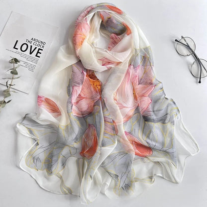 Floral Chiffon Scarf for Women - 160x50cm Silky Georgette, Lightweight  Summer Beach Wrap & Sun Protective Hijab