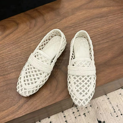 Women Leather Woven Loafers