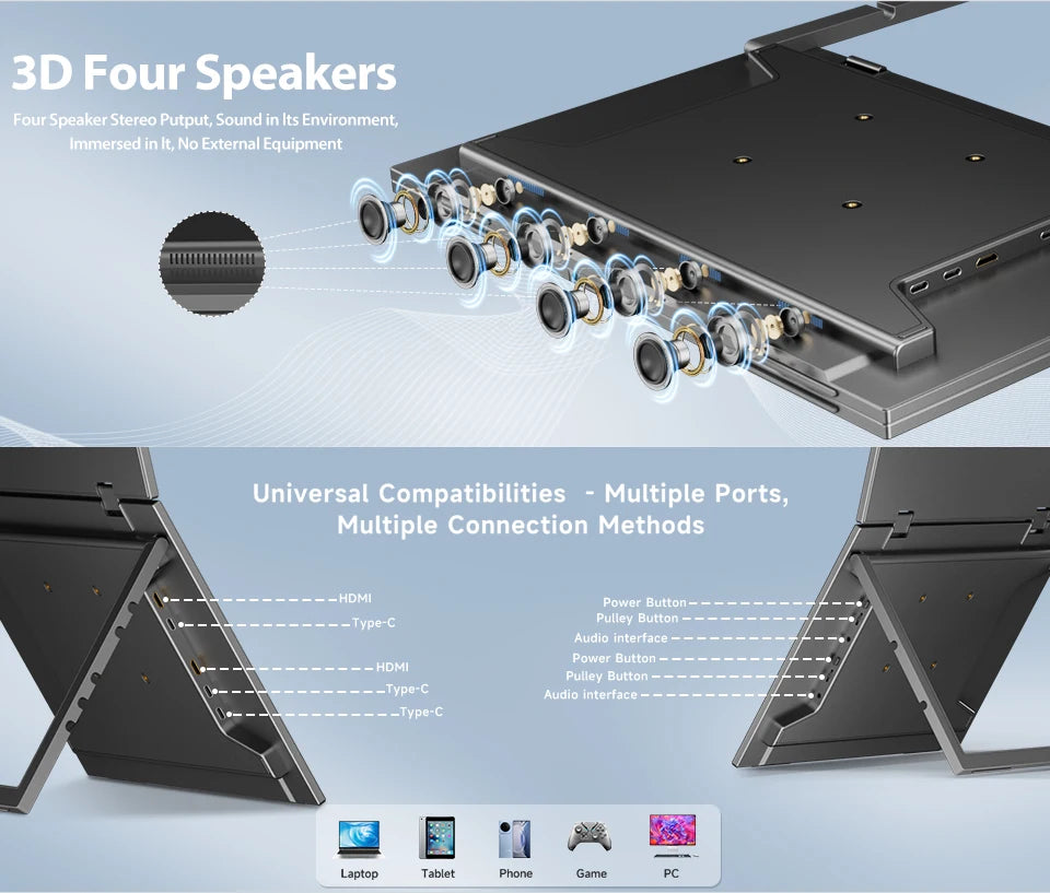 HGFRTEE 15.6 Inch Dual Portable Monitor for Laptop Screen Extender Stackable Foldable 315° Folding Stacked Triple Display