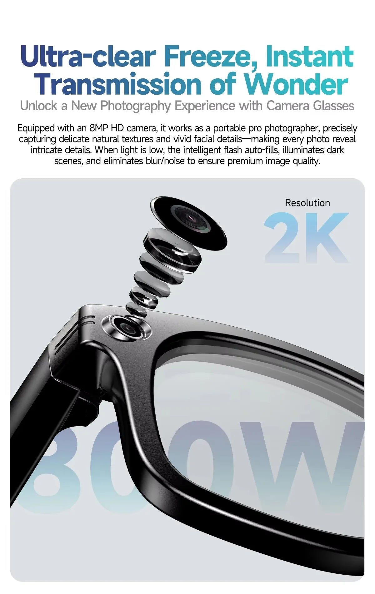 Smart Glasses W610 with Camera 8 Million Pixels Wi-Fi Touch Control Dual-microphone Noise Reduction AI Translation Sunglasses