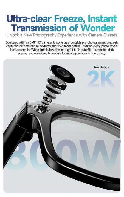 Smart Glasses W610 with Camera 8 Million Pixels Wi-Fi Touch Control Dual-microphone Noise Reduction AI Translation Sunglasses