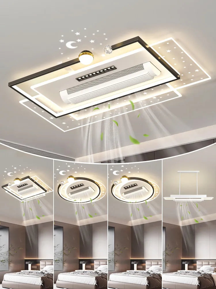 LED Bladeless Fan Light, Living Room Light, Modern Minimalist Smart Remote Control, Master Bedroom Study Ceiling Light 110V/220V