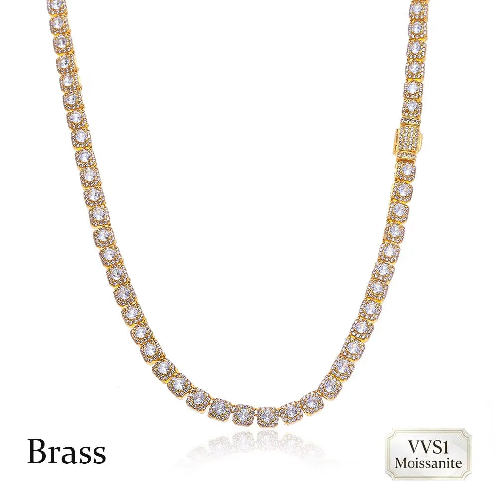 FLEXKING 5mm VVS1 Moissanite Square Tennis Necklace Brass Full Iced Out Chain Men Luxury Hip Hop Streetwear Bling Jewelry