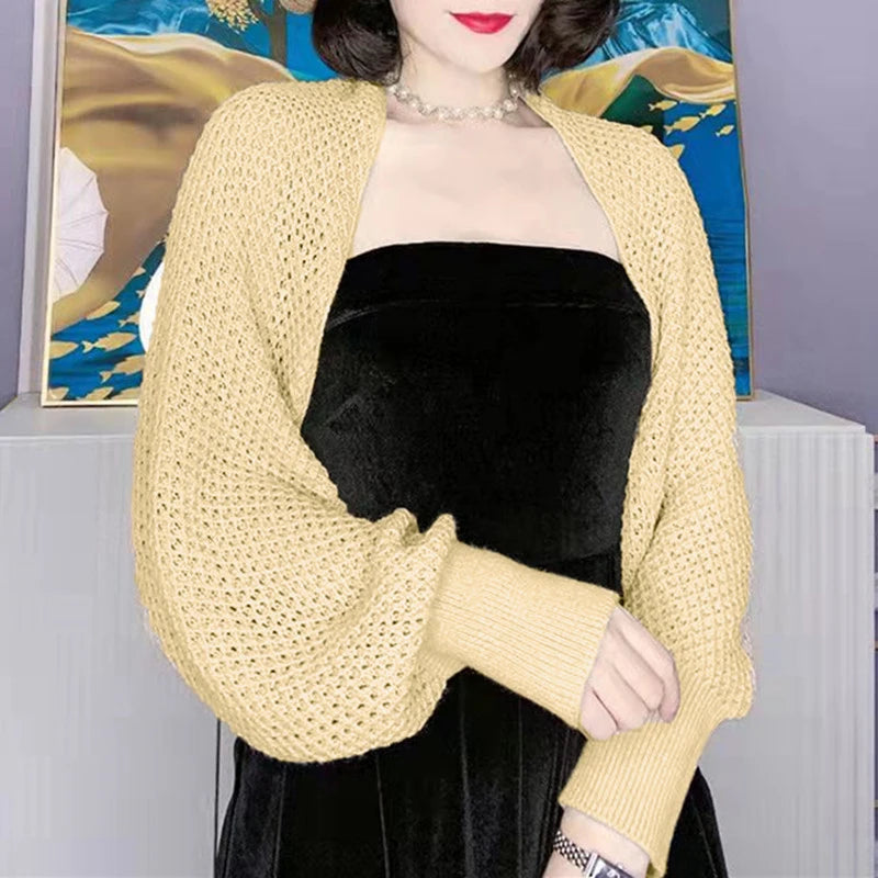 Summer Women Solid Color Hollow Out Long Sleeve Sunscreen Loose Knitted Cardigan